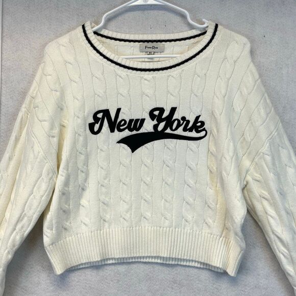 NWT FADED ROSE Sweater Women's XS Cream “New York” Cable Knit Cropped Pullover - Picture 2 of 14